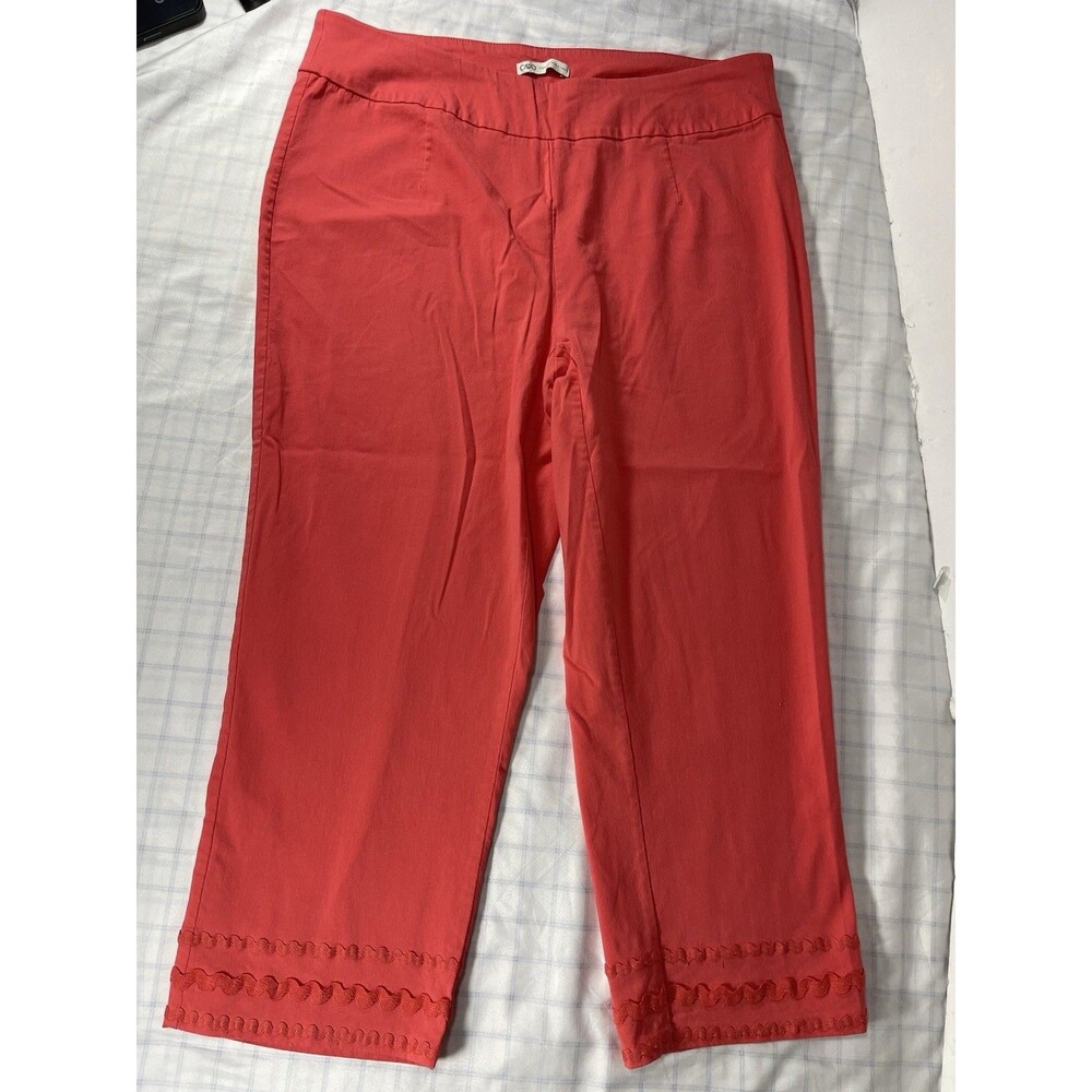 Cato Women's 16W Crop Pants Coral Pink Pull On Ric Rac Trim Stretch Rayon Blend